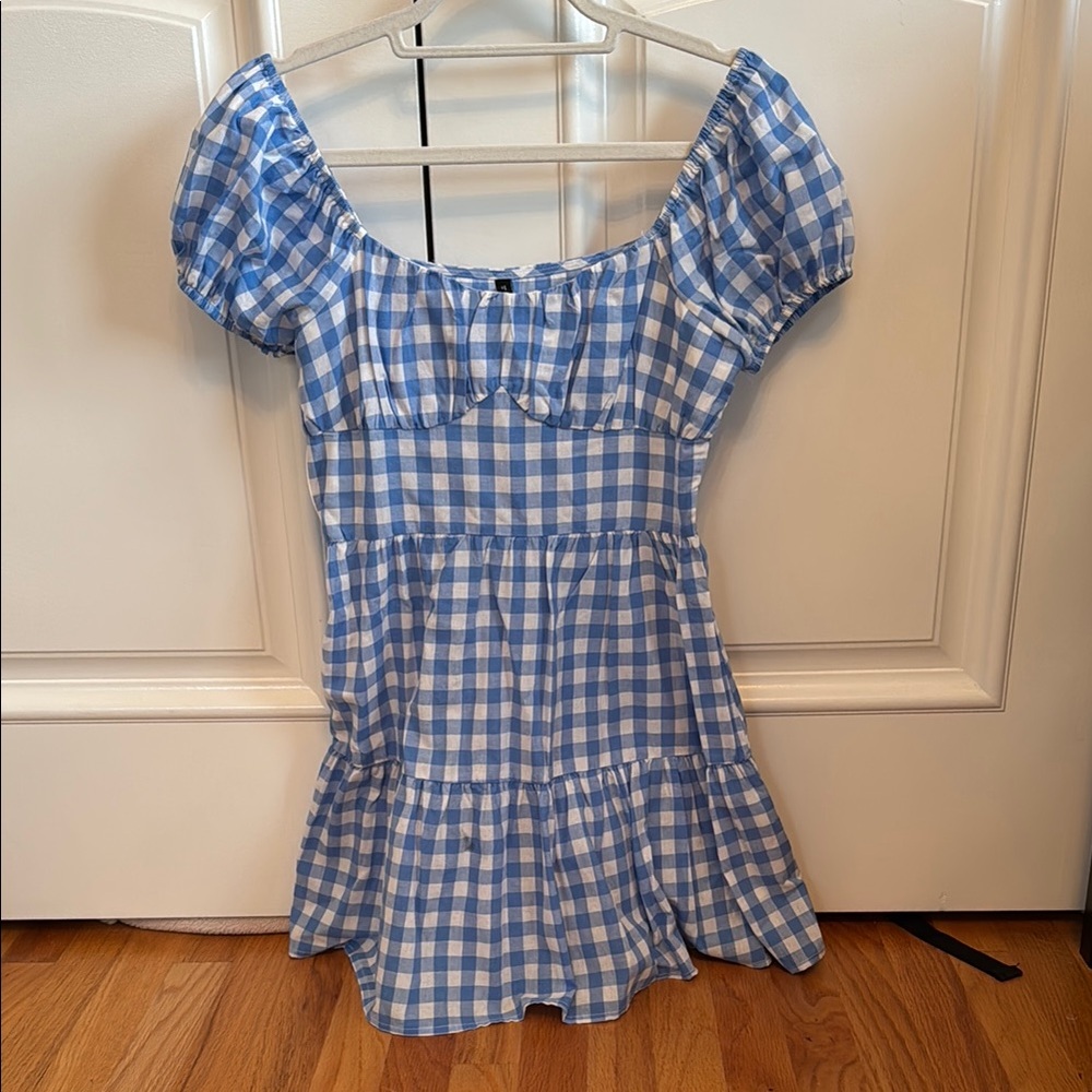 Zaful Blue and White Puff Sleeve Smocked Blouse
